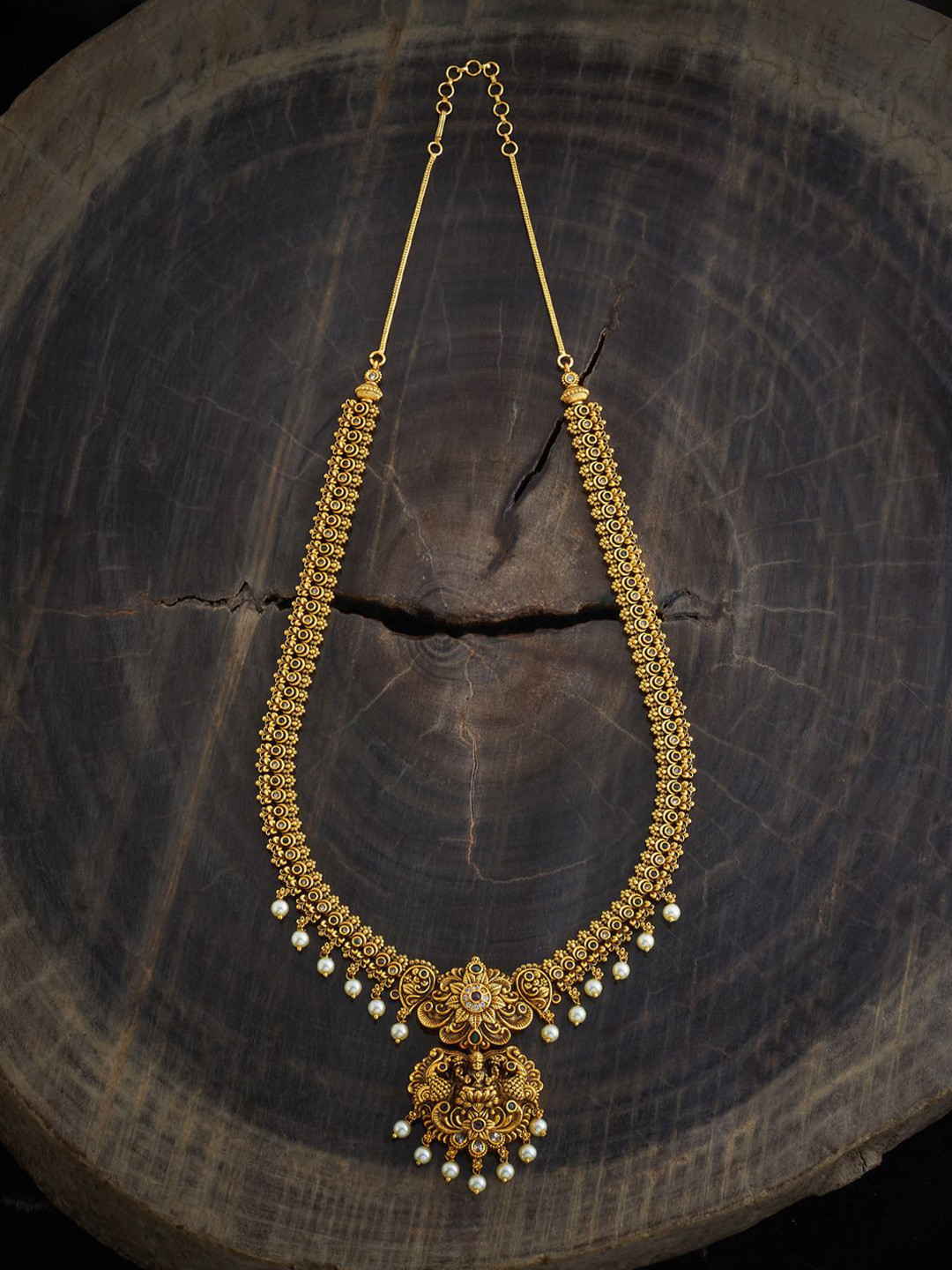 

Kushal's Fashion Jewellery Copper Gold-Plated Artificial Beads Antique Necklace, Red