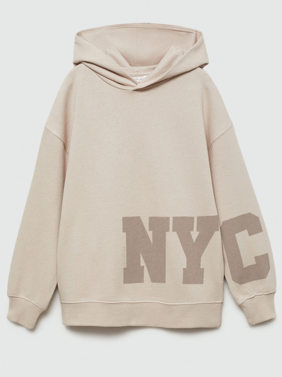 

Mango Kids Boys Typography Printed Hooded Pure Cotton Sweatshirt, Beige