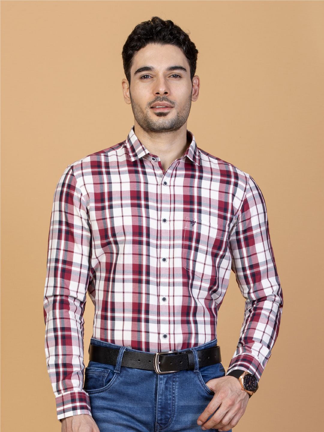

Monterrey SF Men Smart Slim Fit Tartan Checks Opaque Checked Casual Shirt, White