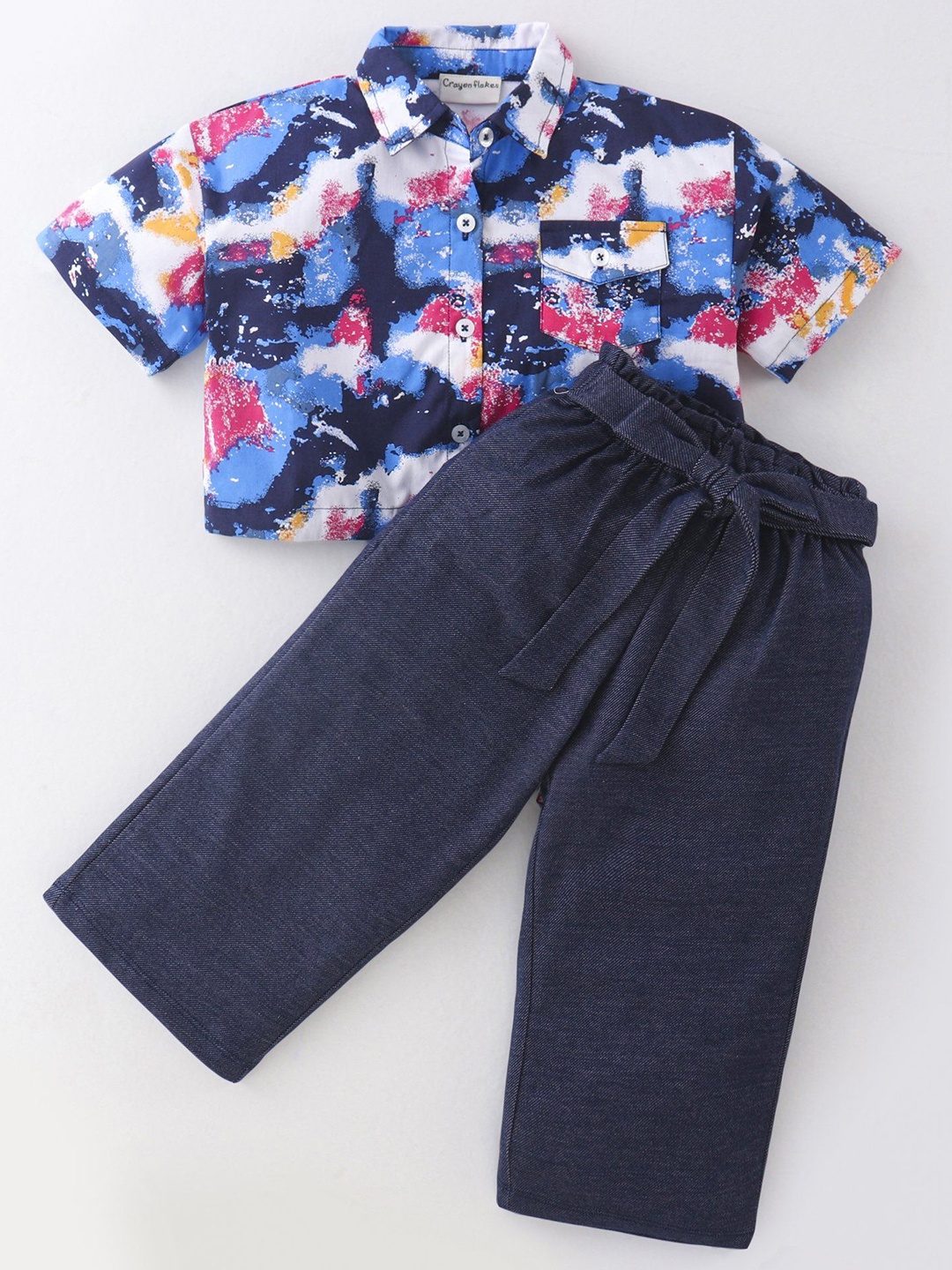 

CrayonFlakes Girls Printed Shirt with Pyjamas, Blue