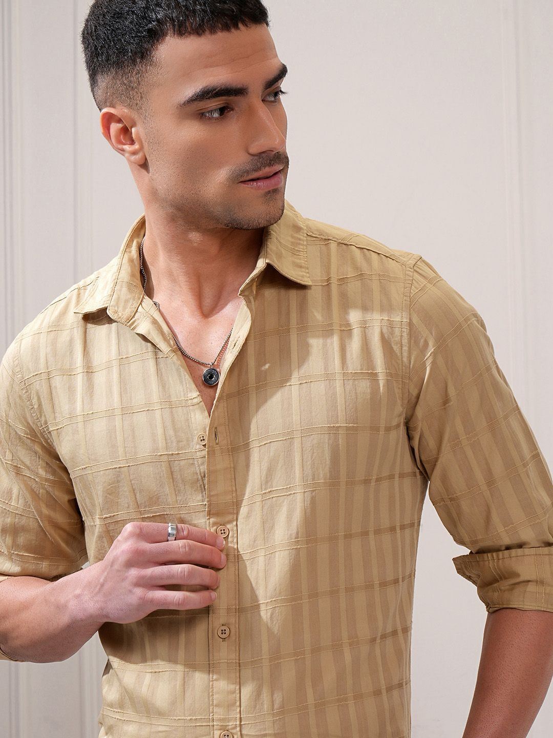 

LOCOMOTIVE Luxe Men Dobby Casual Regular Fit Shirt, Khaki