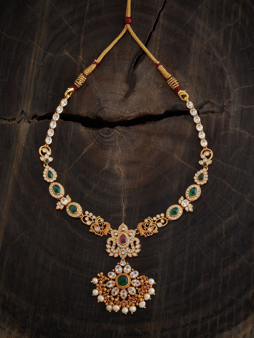 

Kushal's Fashion Jewellery 92.5 Pure Silver Gold-Plated Artificial Stones Temple Necklace