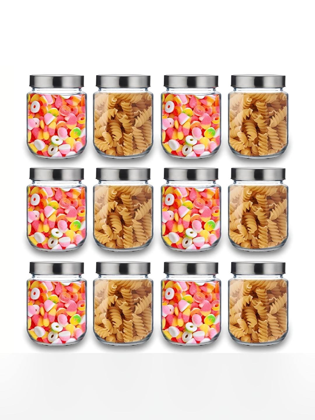 

CROCO JAR Piramal Transparent 12 Pieces Storage Glass Jars with Lid - 500 ml