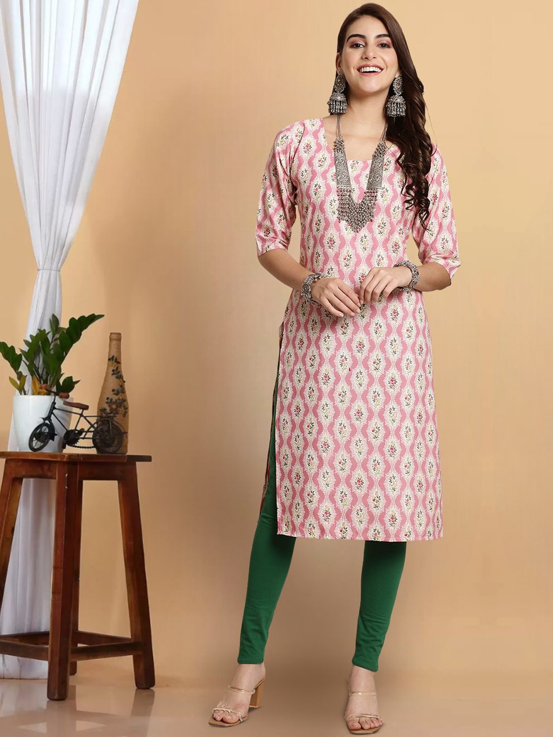 

7Threads Women Floral Printed Flared Sleeves Floral Crepe Kurta, Multi