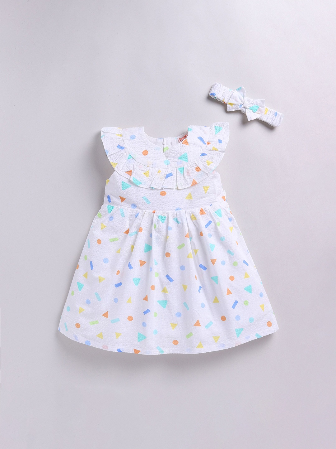 

SNUGGLY MONKEY Girls Printed Flutter Sleeve Layered Fit & Flare Dress With Hairband, White