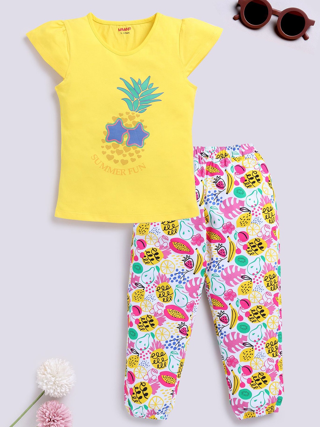 

MIMINO Girls Printed T-shirt with Shorts, Yellow