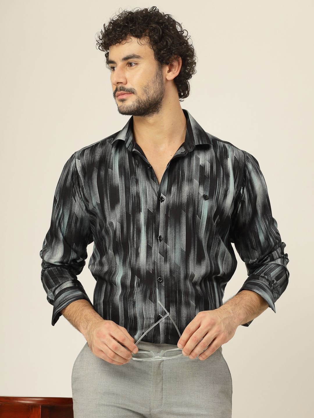

JADEBERRY Men Classic Slim Fit Opaque Printed Party Shirt, Blue