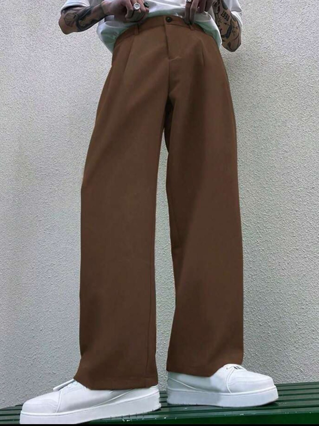 

Next One Women Smart Straight Fit High-Rise Easy Wash Pleated Trousers, Brown