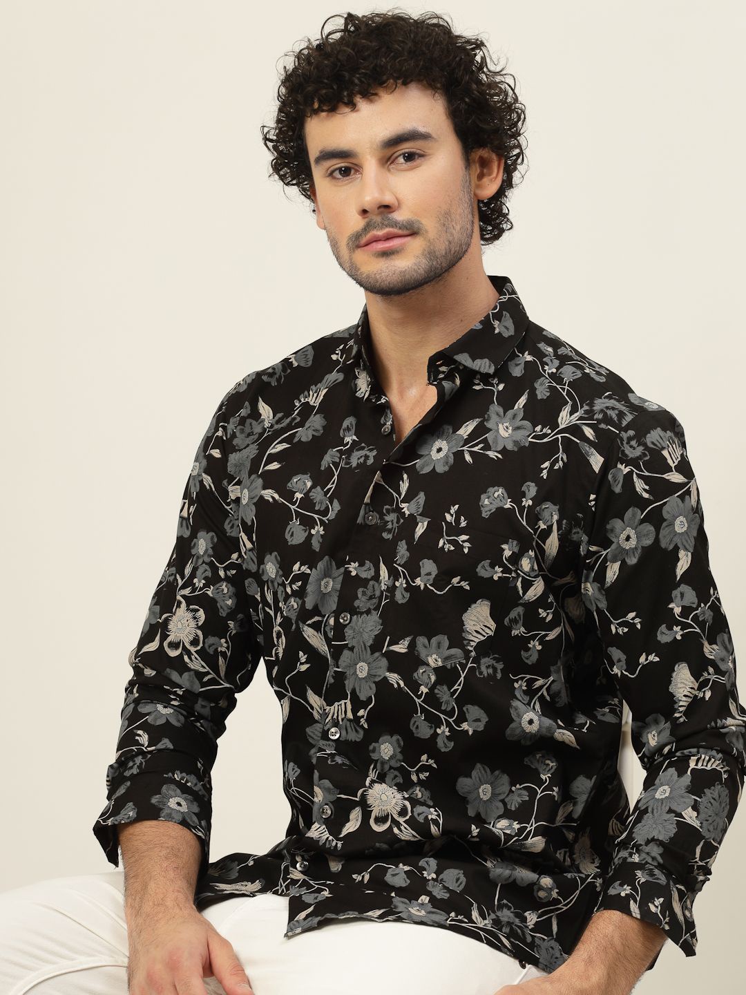 

JADEBERRY Men Classic Slim Fit Floral Opaque Printed Casual Shirt, Black