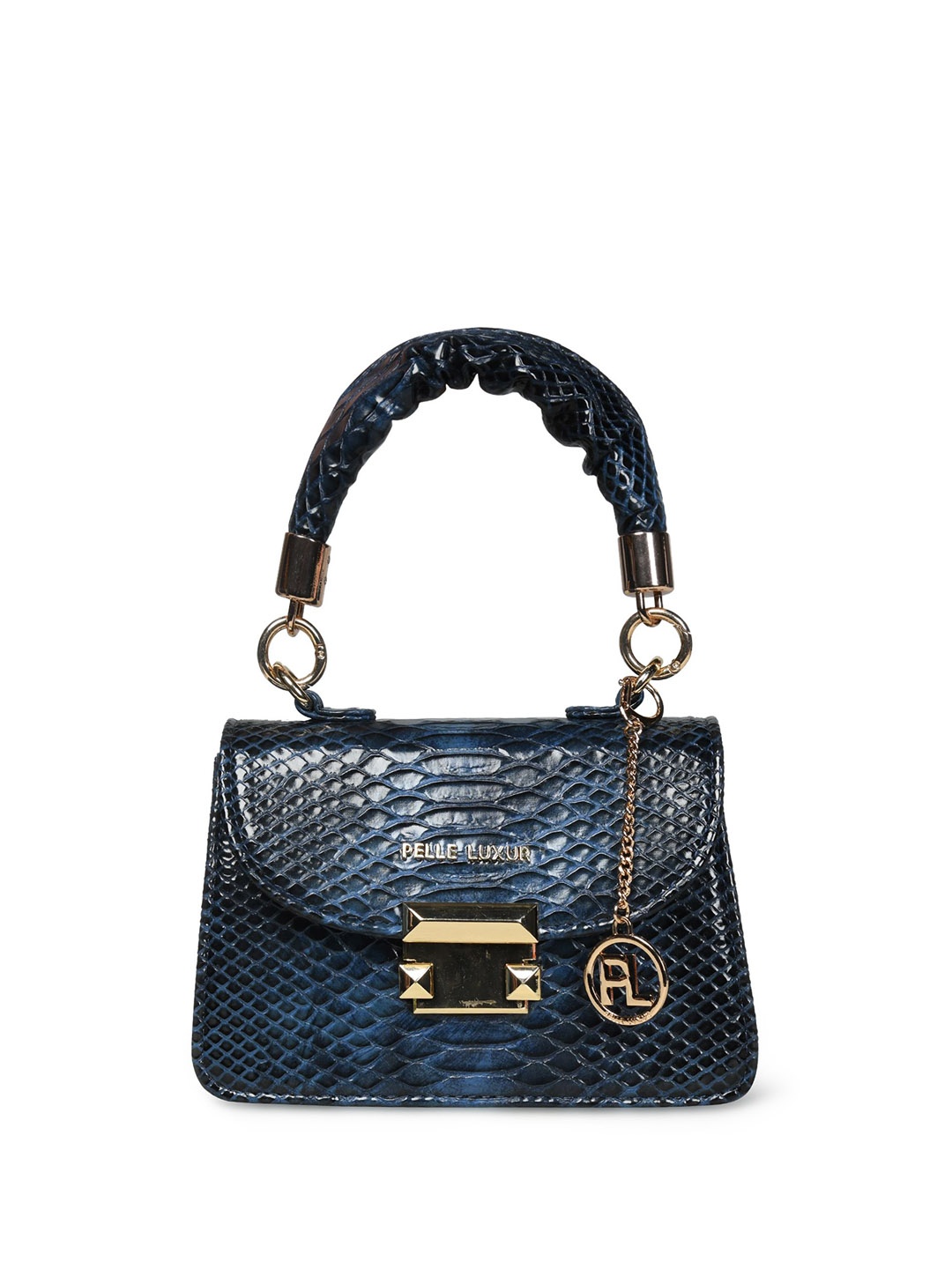 

PELLE LUXUR Textured PU Structured Satchel, Blue