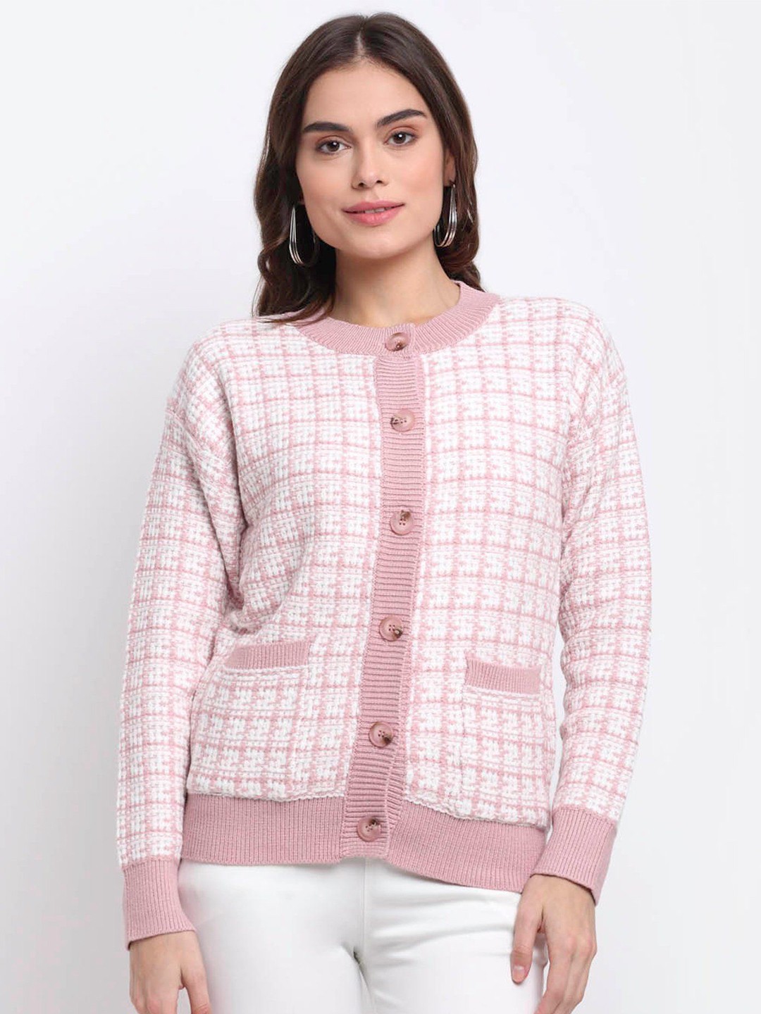 

Global Republic Women Checked Cardigan, Pink