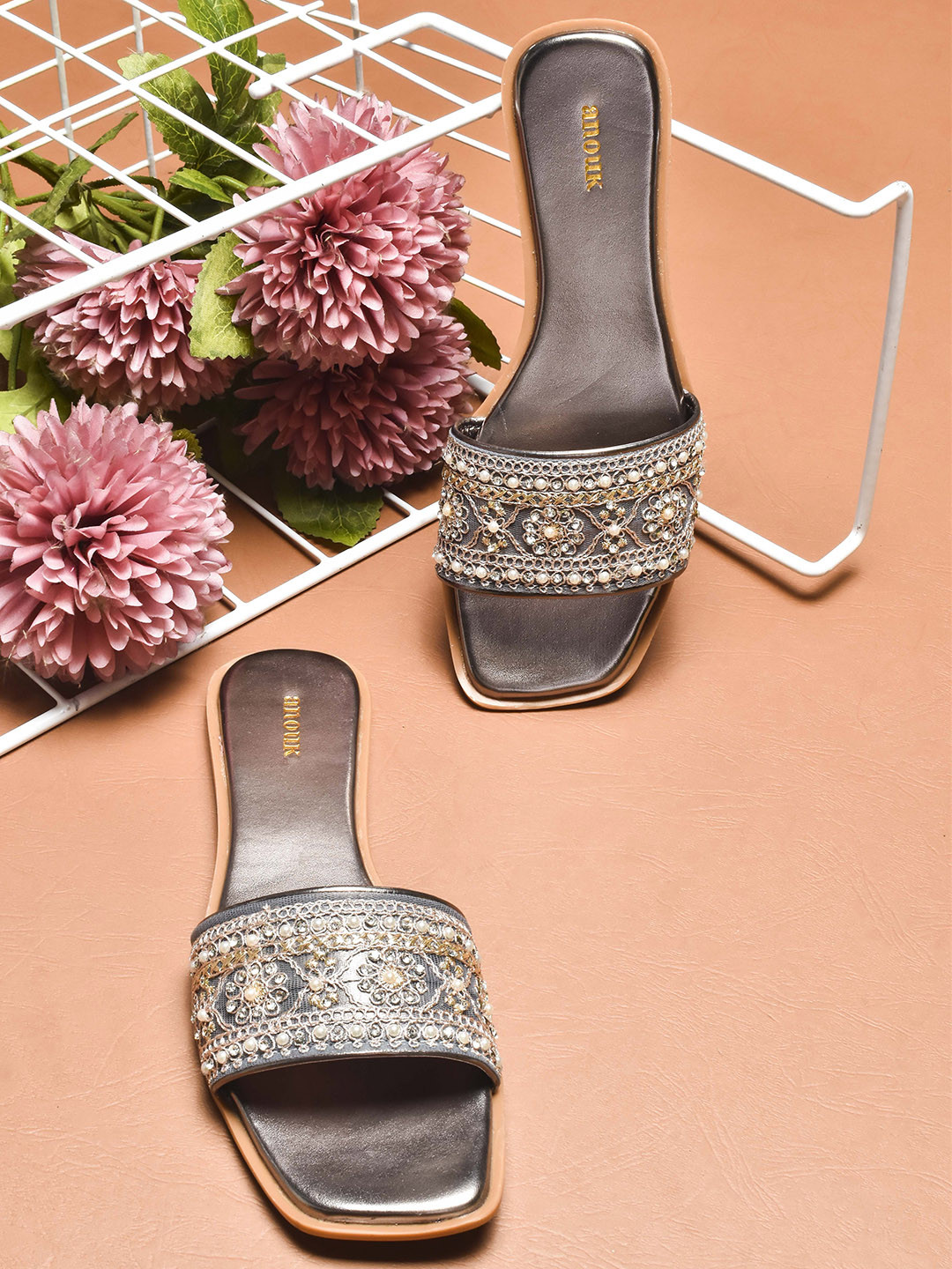 

Anouk Women Embellished Open Toe Flats, Silver