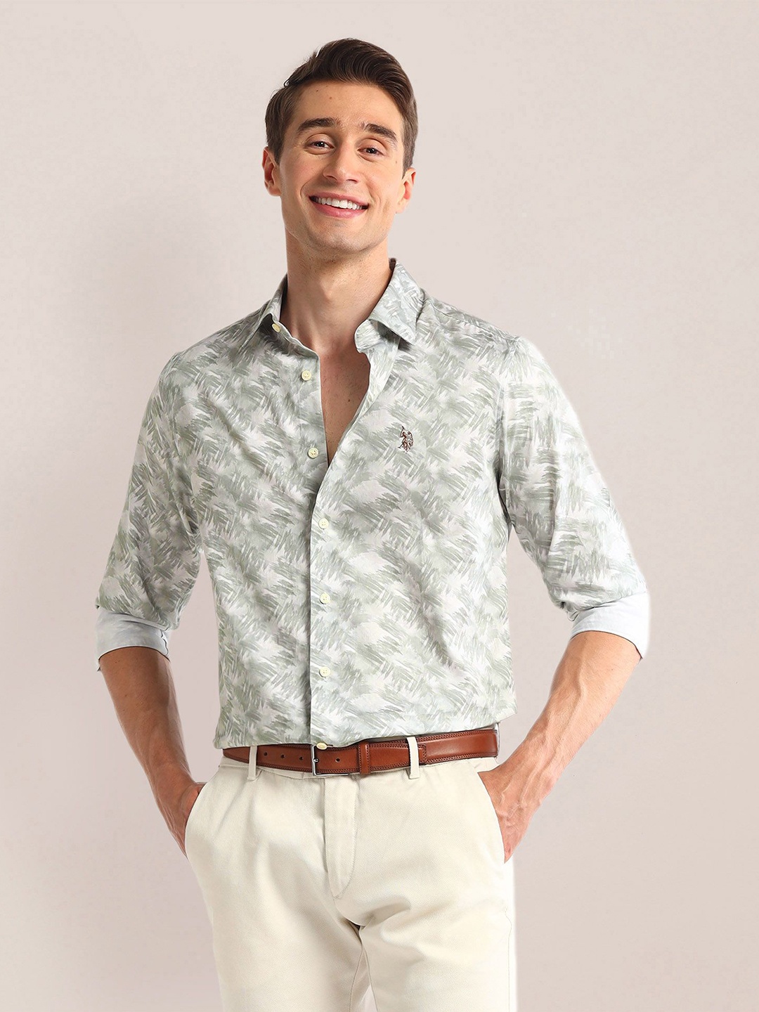 

U.S. Polo Assn. Men Classic Floral Opaque Printed Casual Shirt, Green