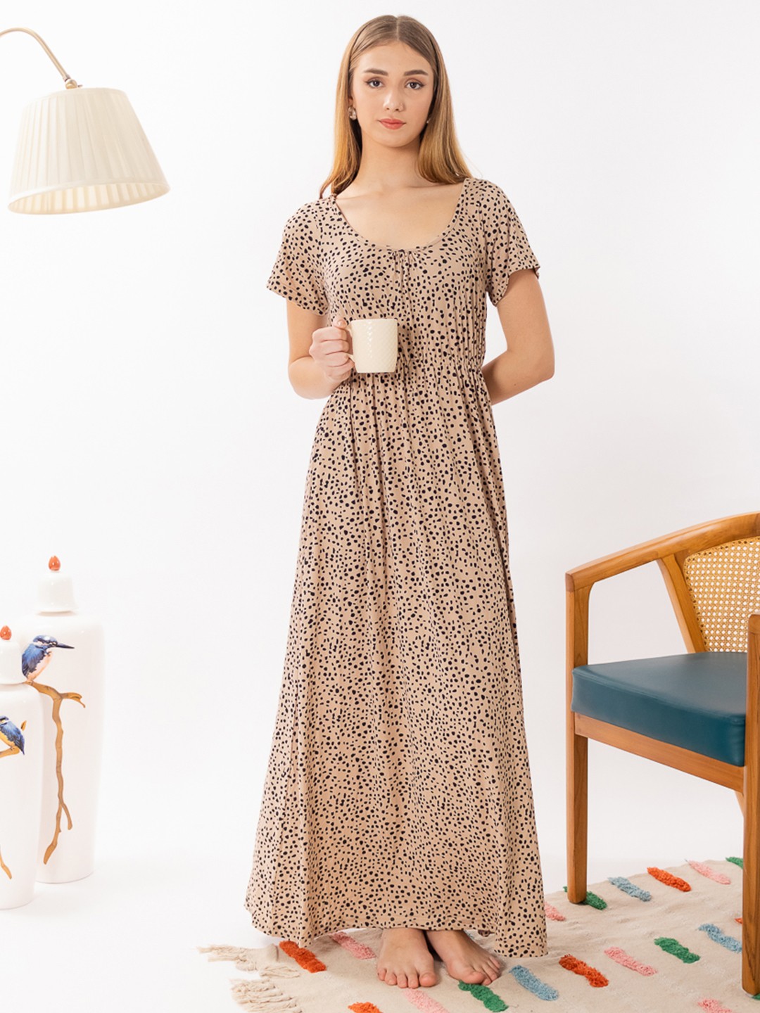 

ELEVENS HEAVEN Printed Maxi Nightdress, Beige