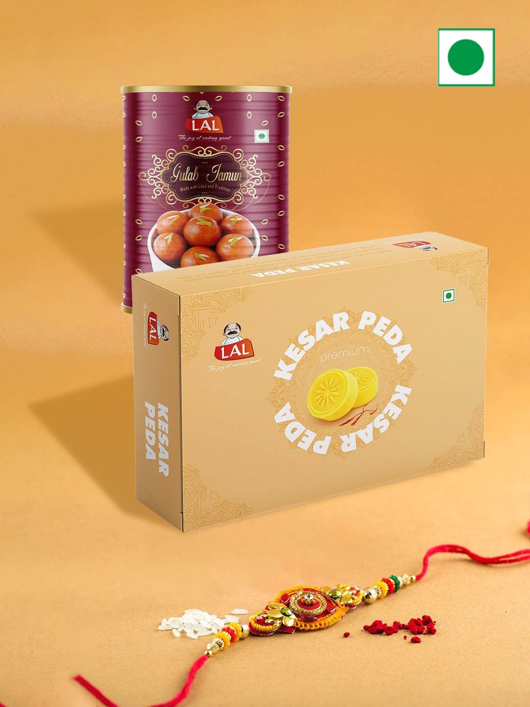 

LAL 1-Pc Rakhi With Gulab Jamun & Kesar Peda Gifts, Purple