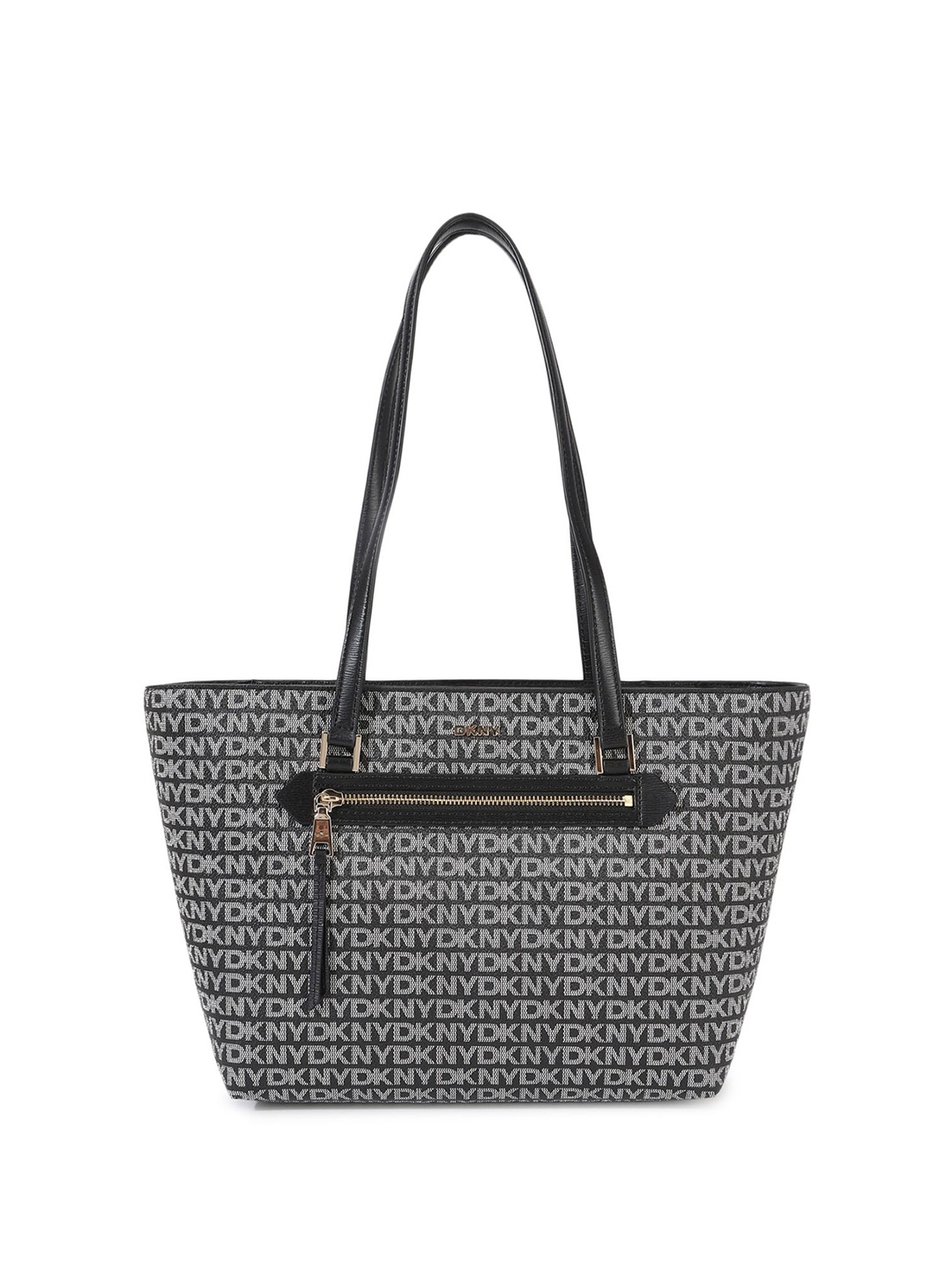 

DKNY Geometric Textured PU Structured Shoulder Bag with Cut Work, Black