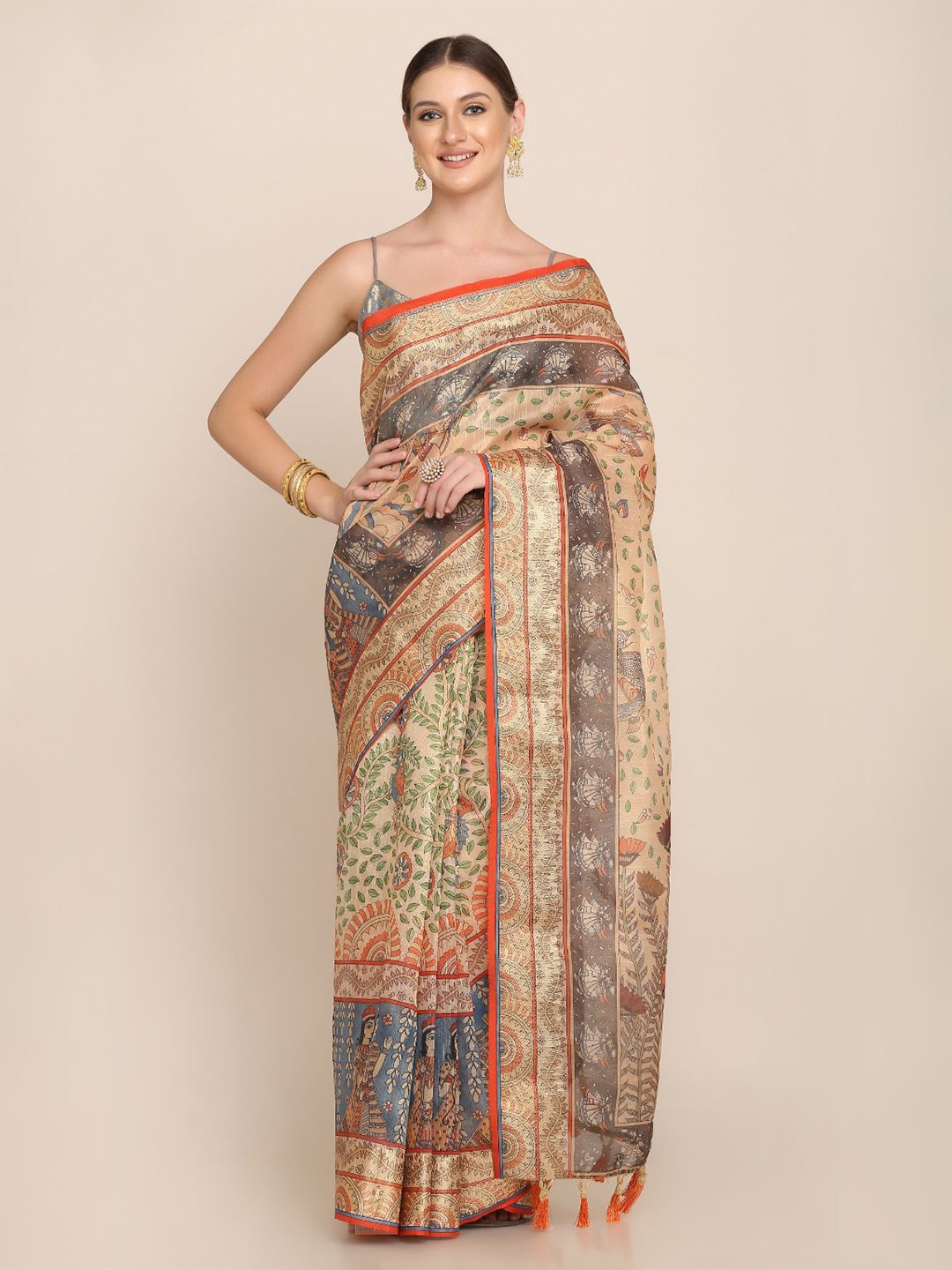 

Kaizen TEXO FAB Ethnic Motifs Khadi Saree, Beige