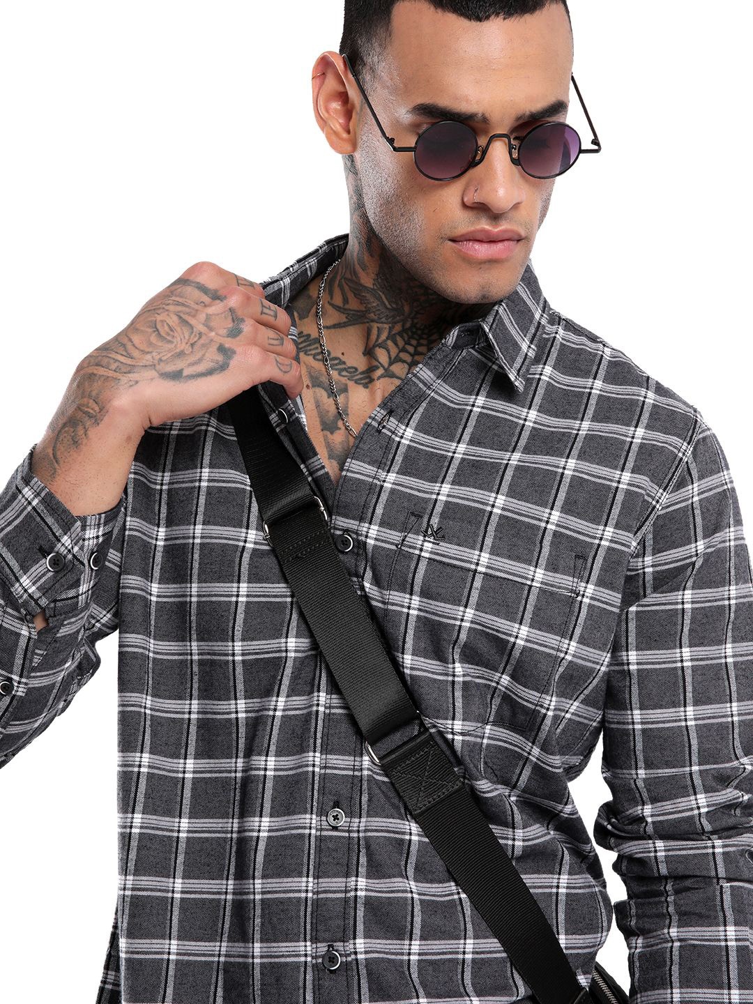 

WROGN Men Custom Slim Fit Tartan Checks Opaque Checked Casual Shirt, Grey