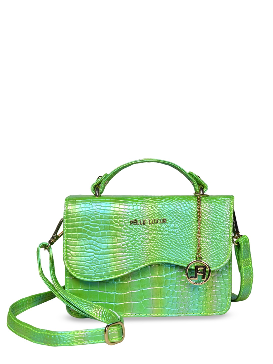 

PELLE LUXUR Animal Textured PU Structured Satchel, Green