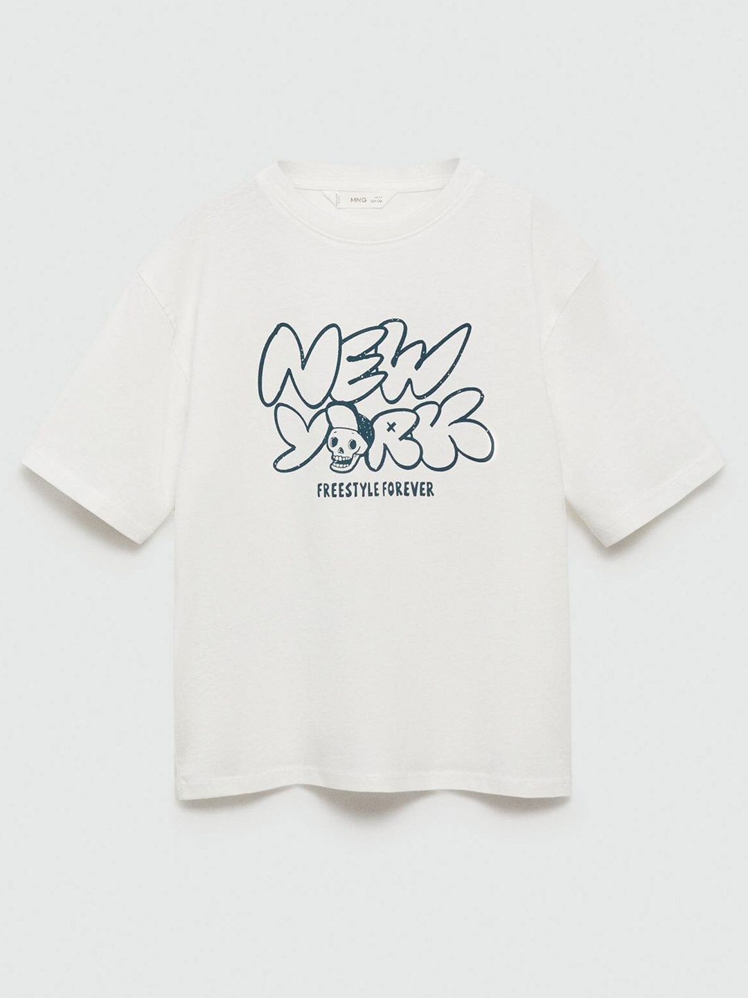

Mango Kids Boys Pure Cotton Typography Printed Drop-Shoulder Sleeves T-shirt, White
