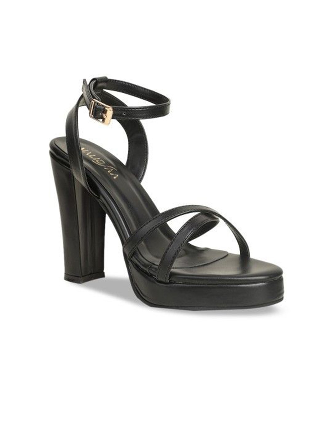 

VALIOSAA Synthetic Block Heel Sandals with Buckles, Black