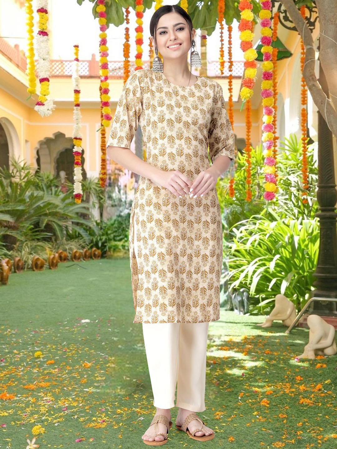 

7Threads Women Flared Sleeves Sequinned Floral Crepe Anarkali Kurta, Multi