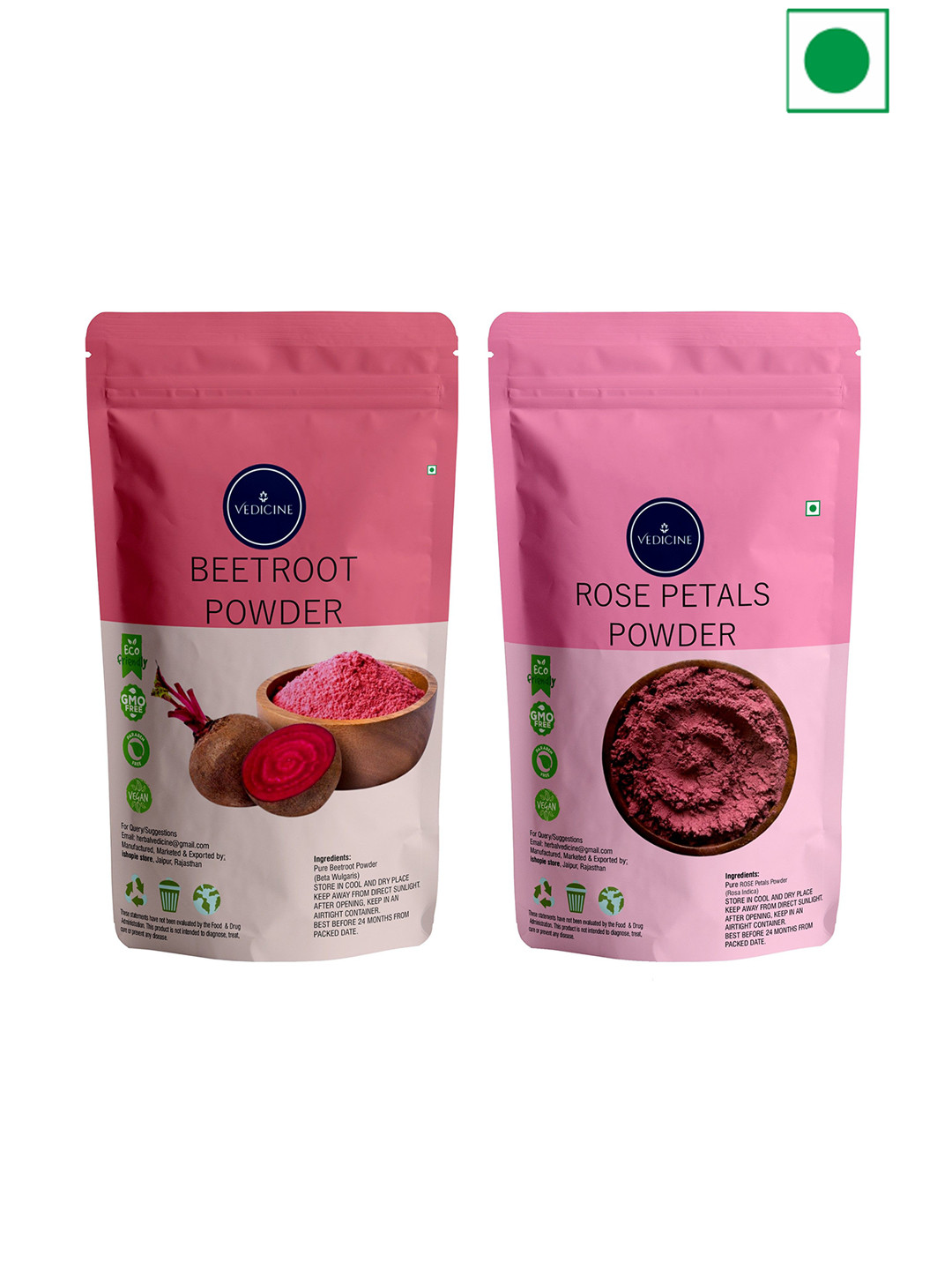 

VEDICINE Set Of 2 Beetroot and Rose Petal Powder- 100g Each