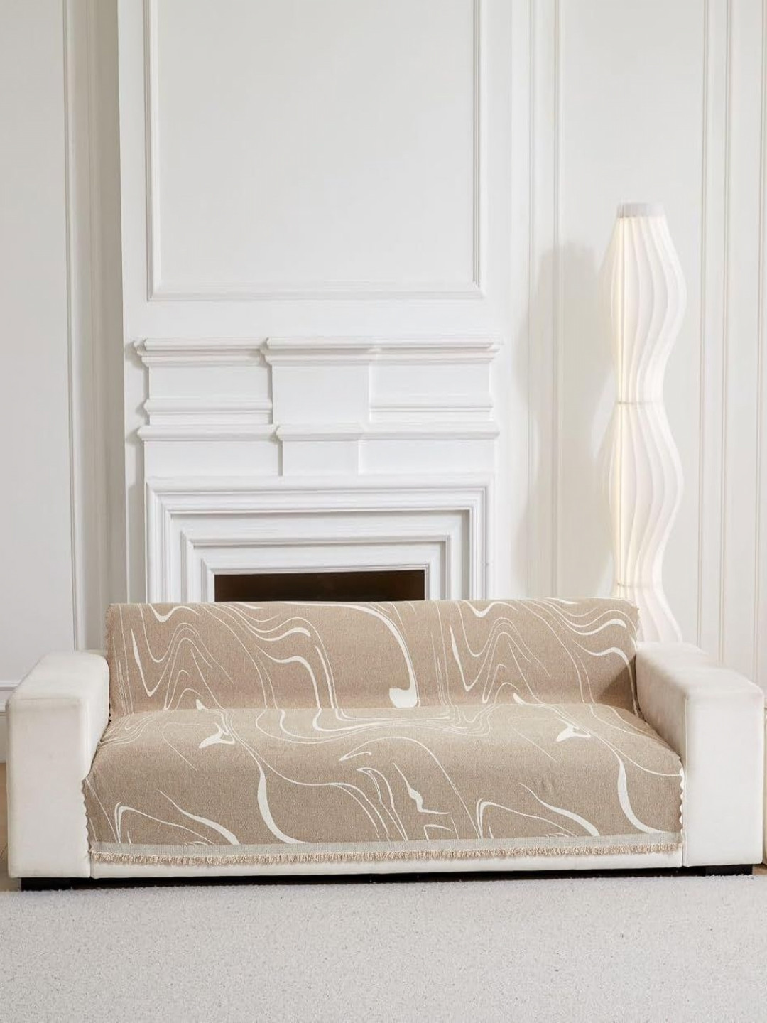 

HomeCloud Beige & White Printed Reversible Cotton Sofa Cover