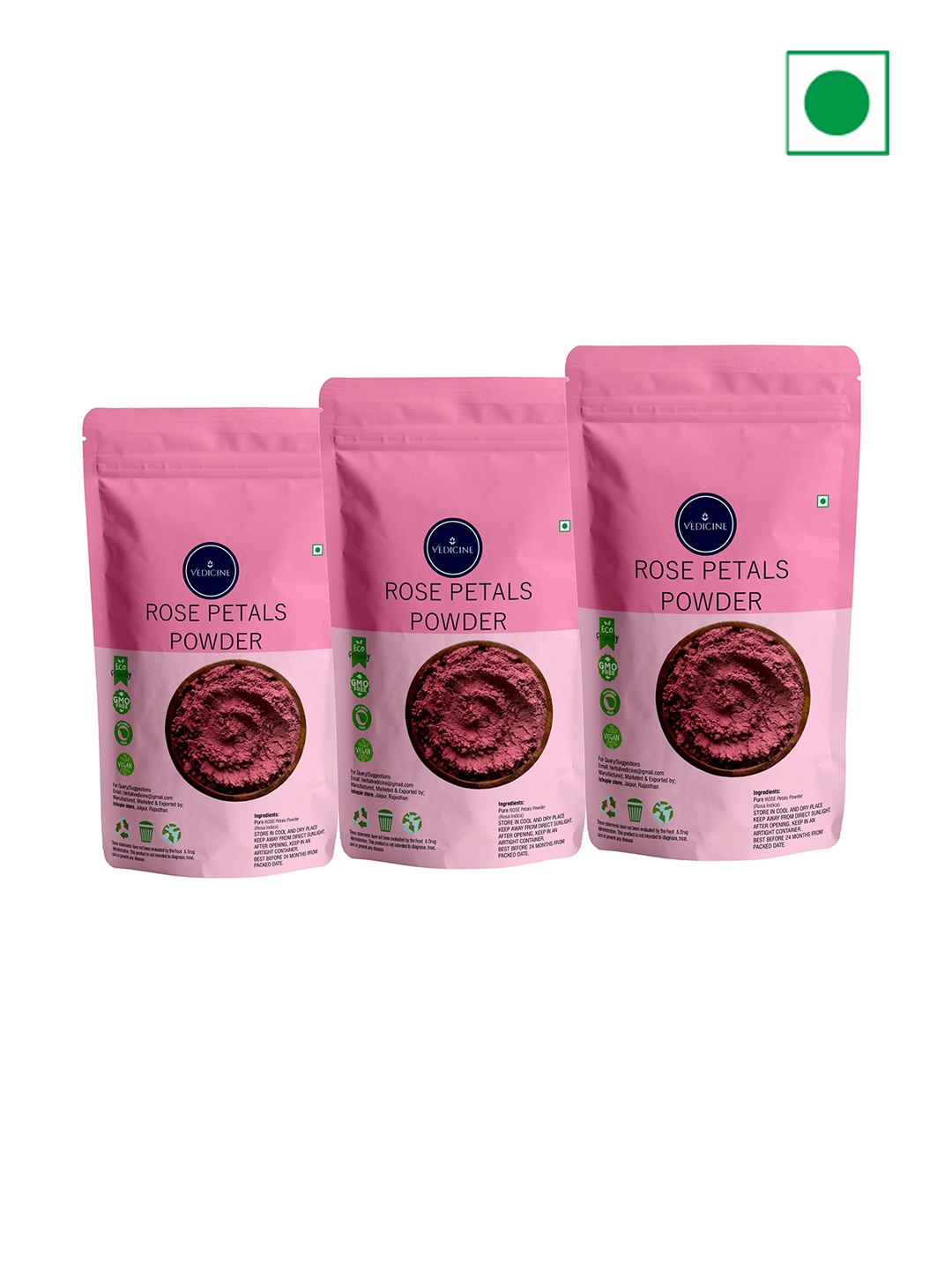 

VEDICINE Set Of 3 Rose Petals Powder Face Pack - 100g Each