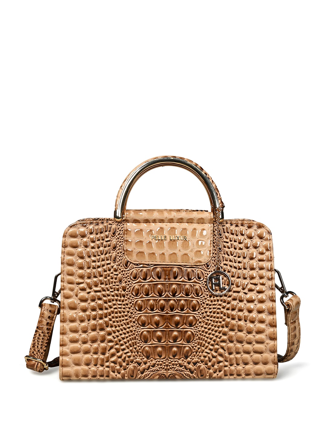 

PELLE LUXUR PU Structured Handheld Bag with Quilted, Camel brown