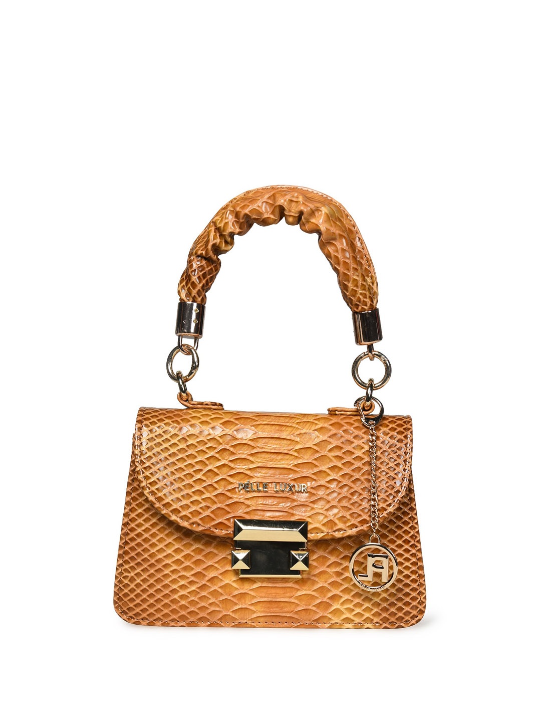 

PELLE LUXUR Textured PU Bucket Handheld Bag with Quilted, Brown