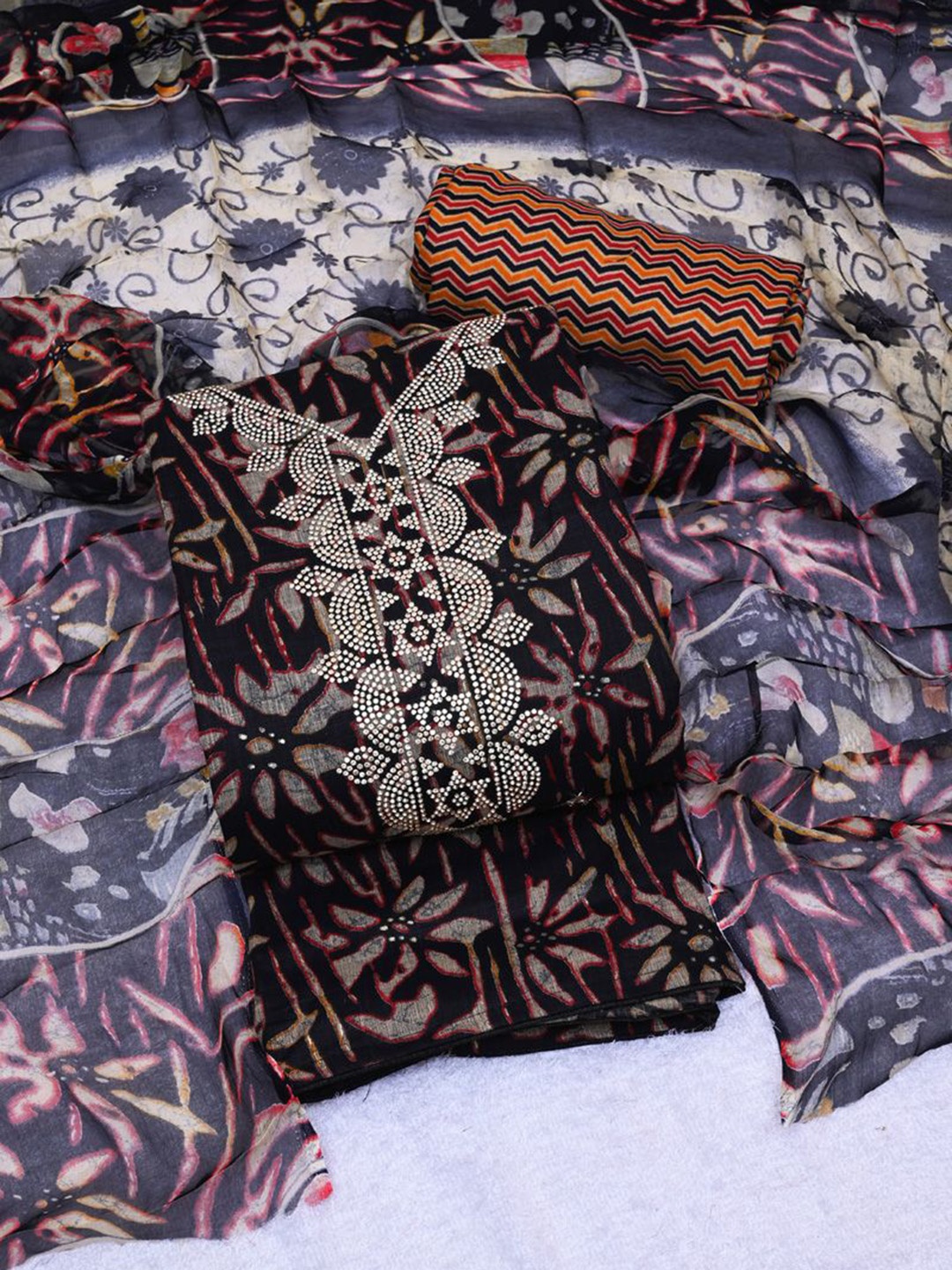 

ASISA Printed Unstitched Dress Material, Navy blue