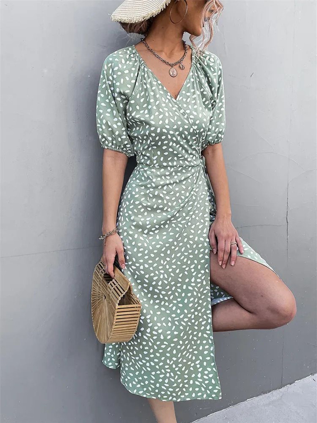 

HERE&NOW Polka Dot Print Chiffon Dress, Green