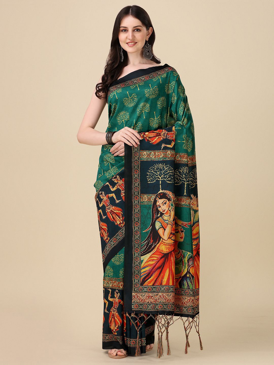 

Kaizen TEXO FAB Ethnic Motifs Printed Gadwal Saree, Green