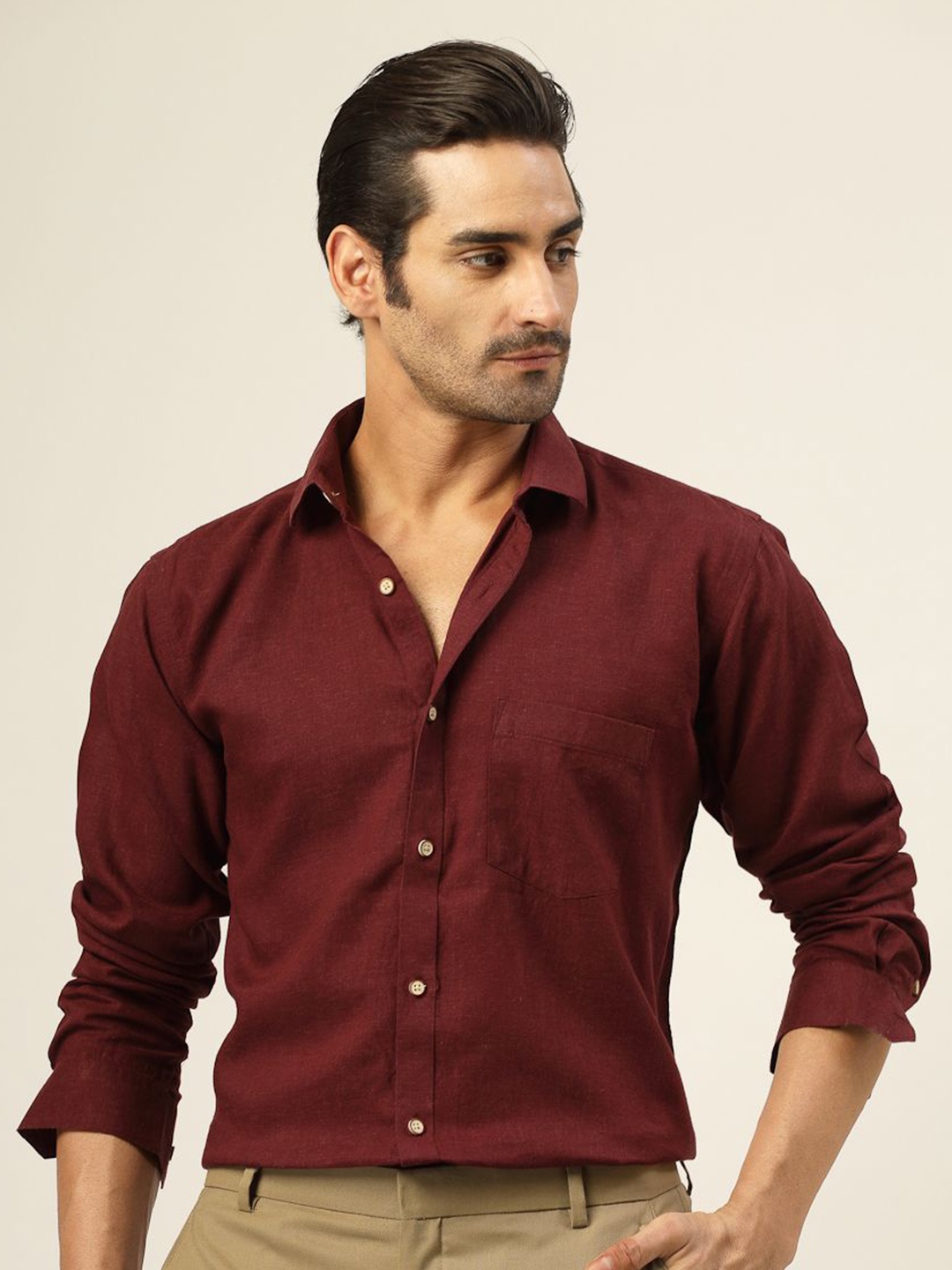 

JADEBERRY Men Classic Slim Fit Opaque Casual Shirt, Maroon