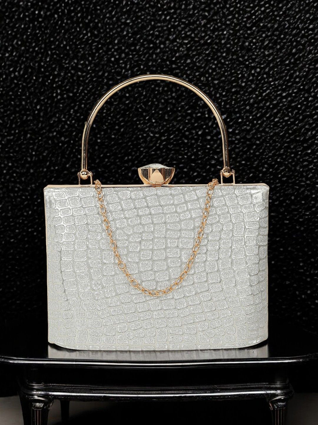 

CRUSSET Embellished Box Clutch, Silver