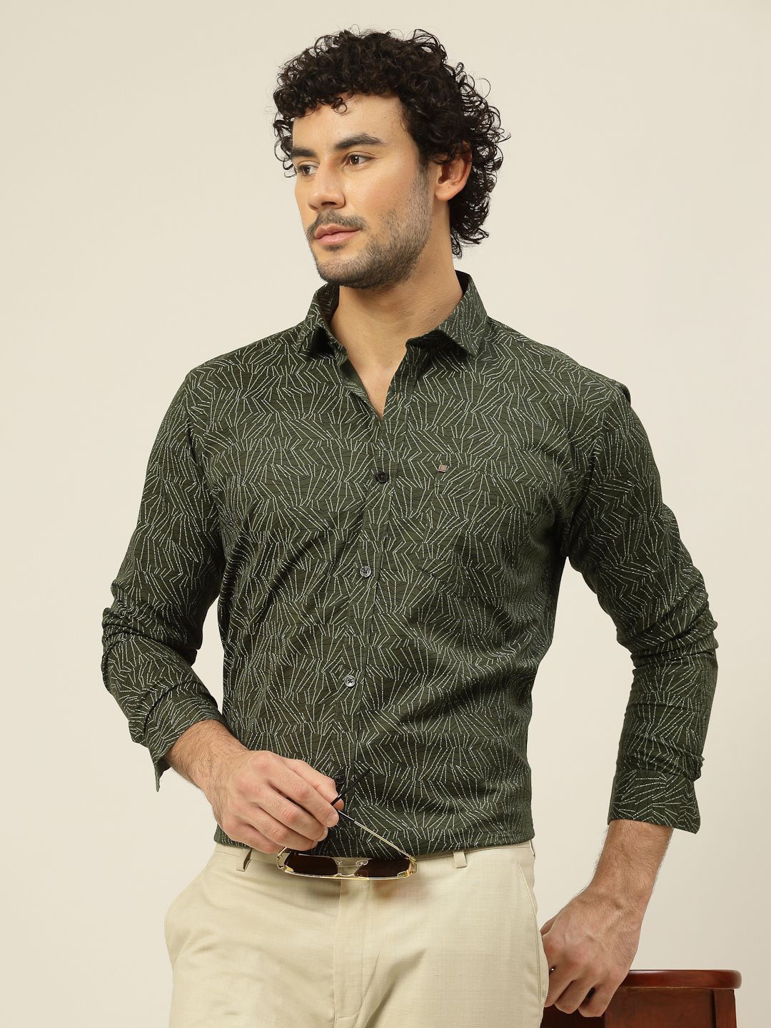

JADEBERRY Men Classic Slim Fit Opaque Printed Casual Shirt, Green