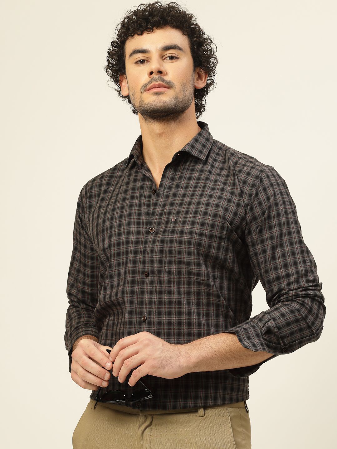 

JADEBERRY Men Classic Slim Fit Buffalo Checks Opaque Checked Casual Shirt, Grey