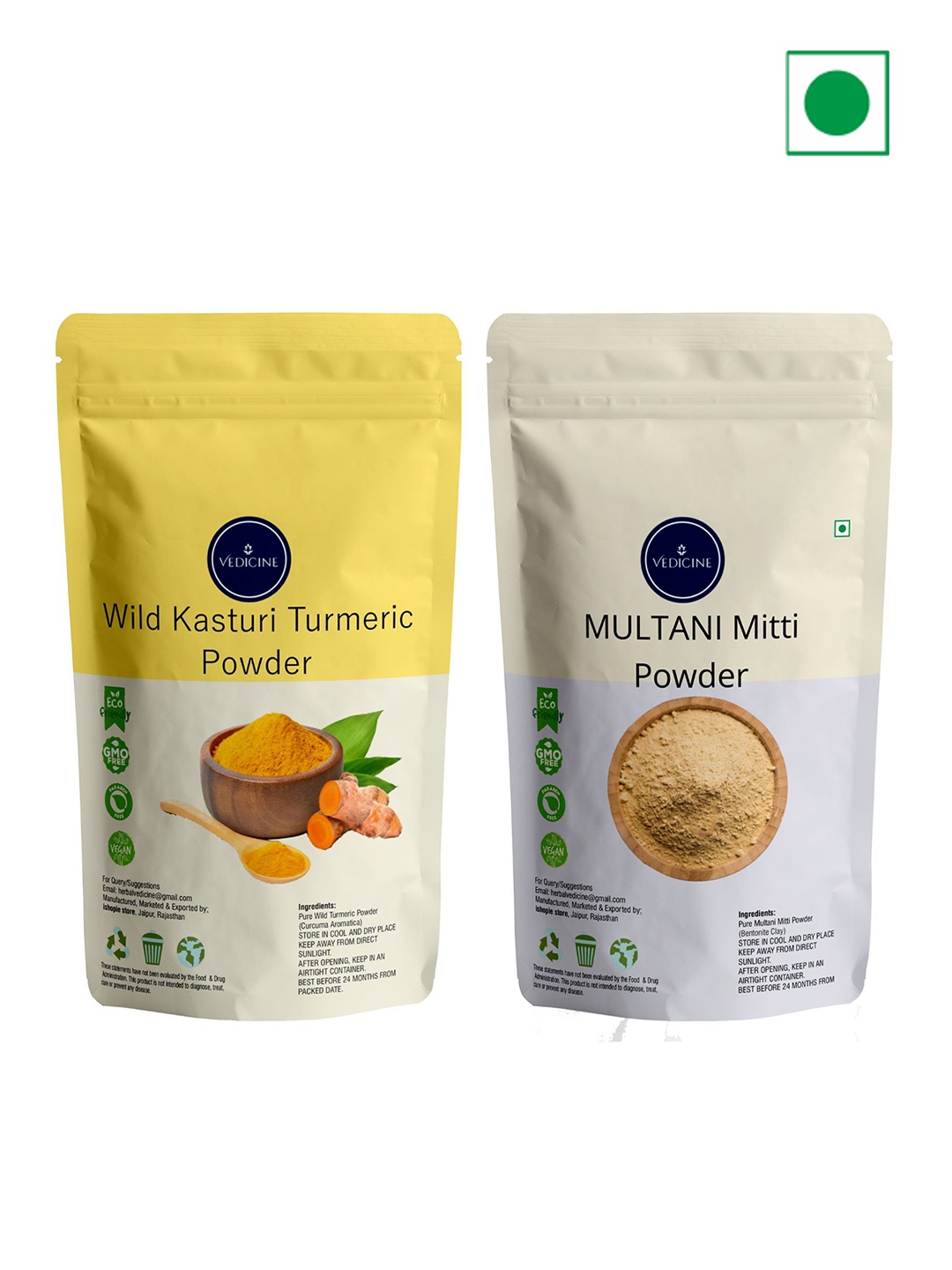 

VEDICINE Set Of 2 Turmeric & Multani Mitti Powder- 100g Each, White