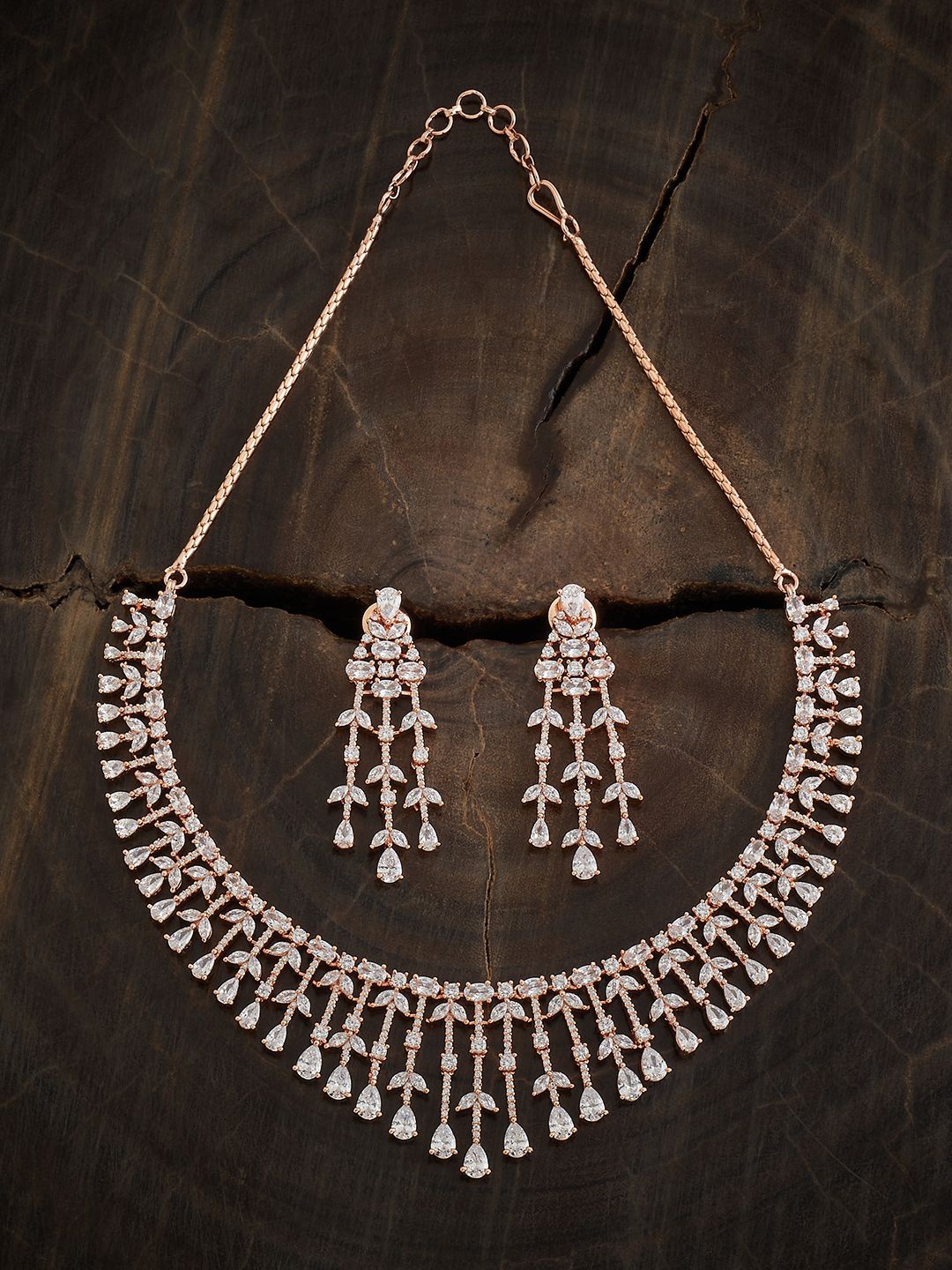 

Kushal's Fashion Jewellery Rose Gold Plated Cubic Zirconia Studded Jewellery Set