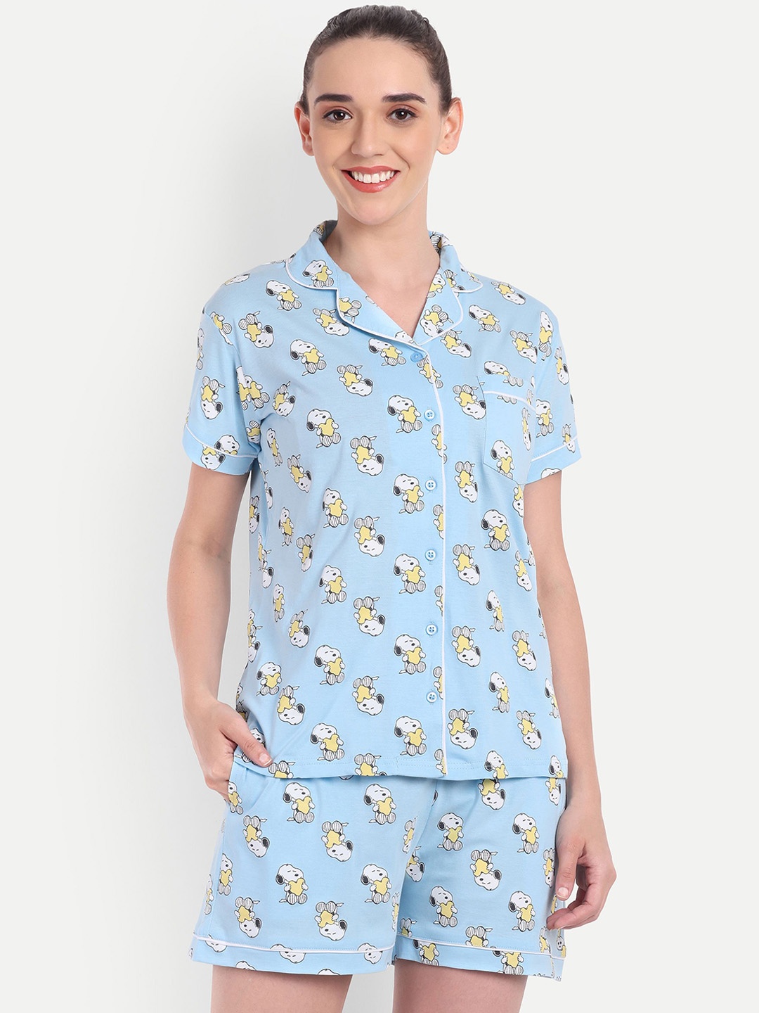 

Bedtime story Women Printed Pure Cotton Night suit, Blue