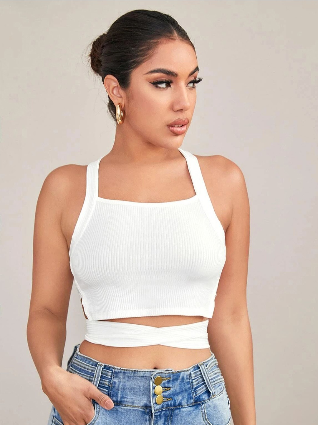

Stylecast X Slyck Striped Bralette Crop Top, White