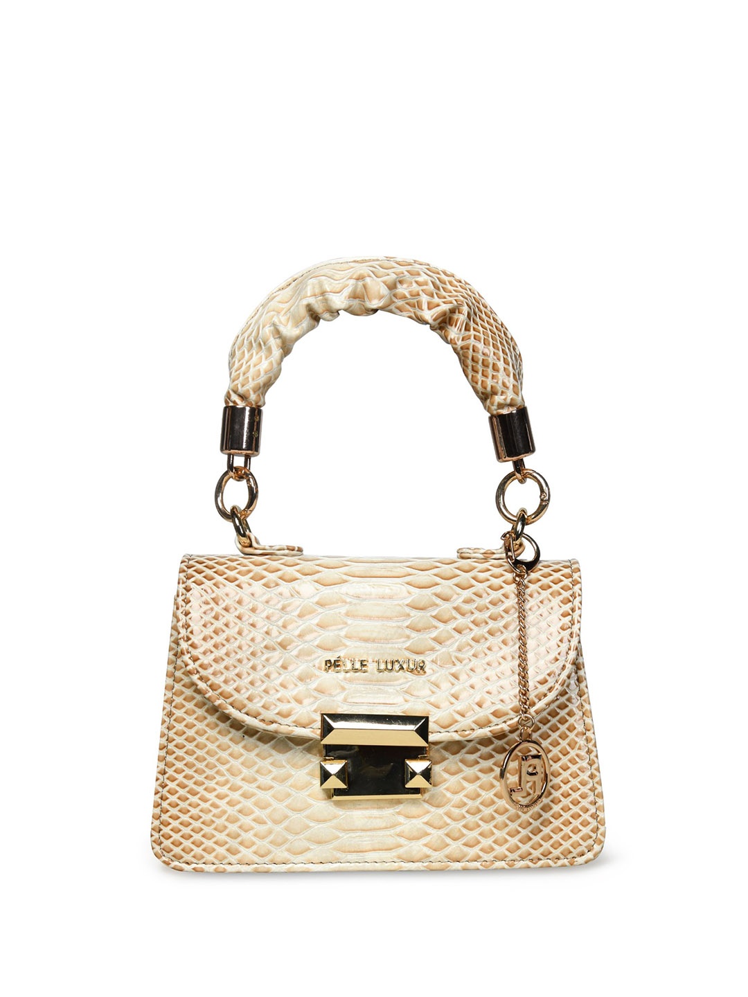 

PELLE LUXUR Textured PU Structured Satchel, Brown
