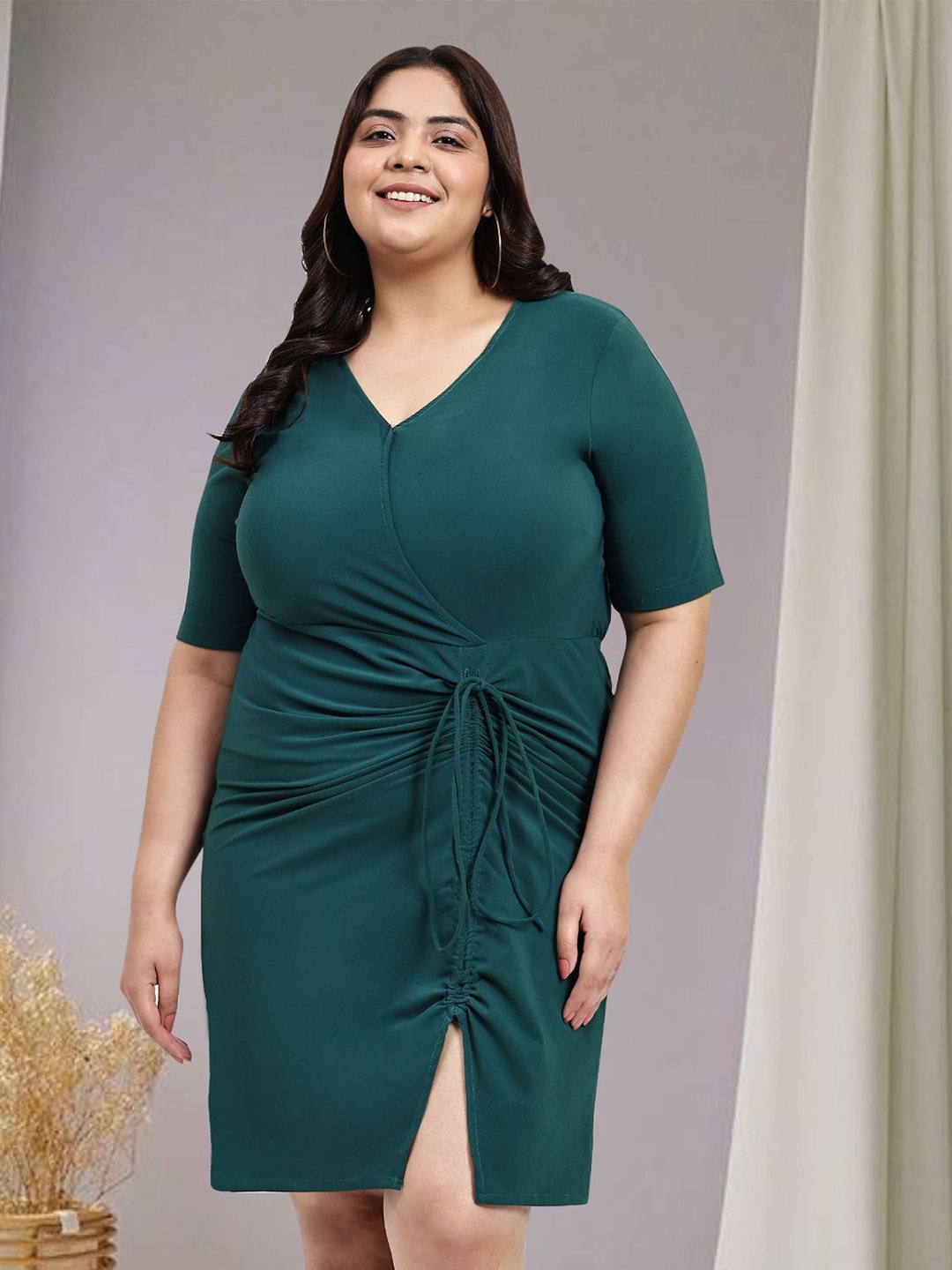 

wild U Plus Size Ruched Sheath Dress, Green