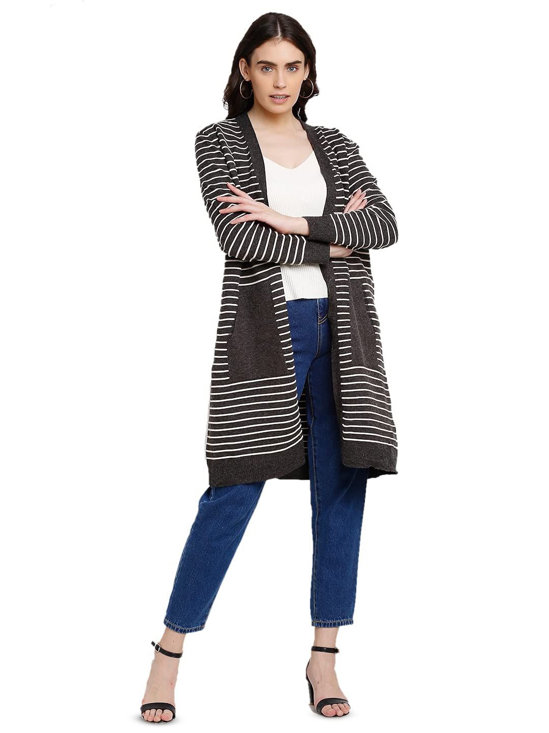 

Global Republic Women Striped Longline Shrug, Grey