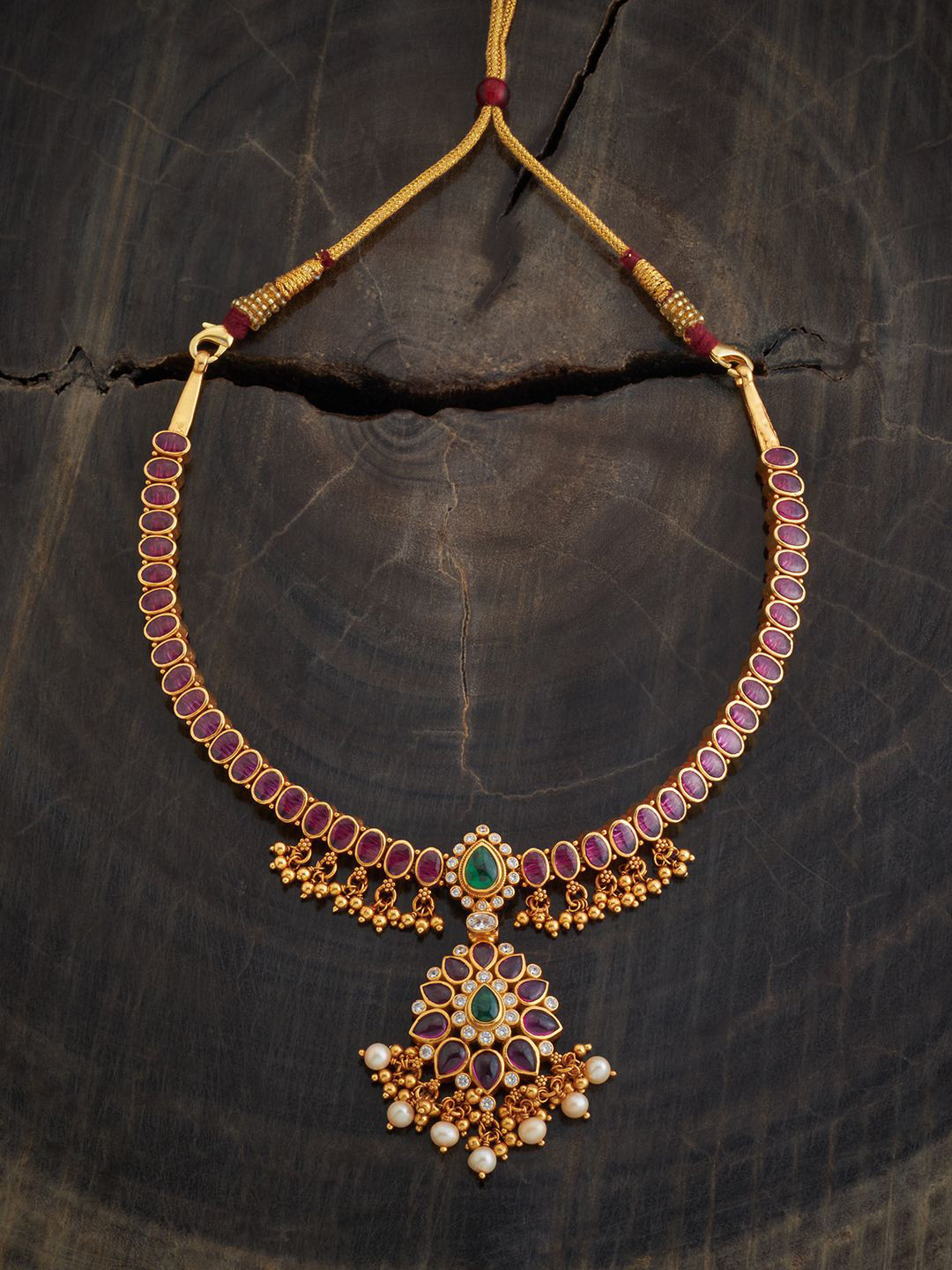 

Kushal's Fashion Jewellery Gold-Plated Artificial Stone Studded Silver Temple Necklace