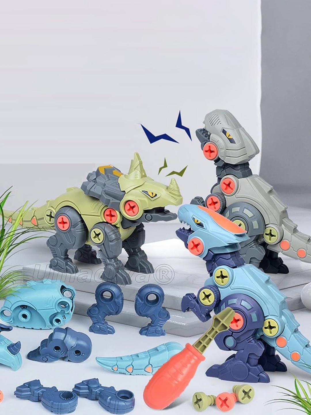 

BAESD Kids BPA Free Pack of 4 Dinosaurs with Screwdrivers Learning Toys, Blue