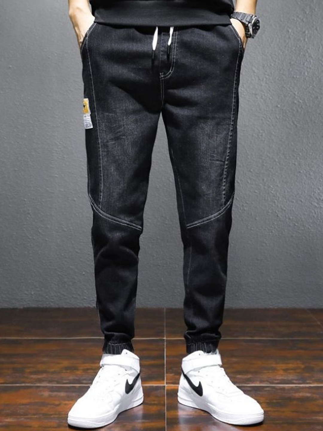 

StyleCast Men Jogger Mid-Rise Cotton Jeans, Black