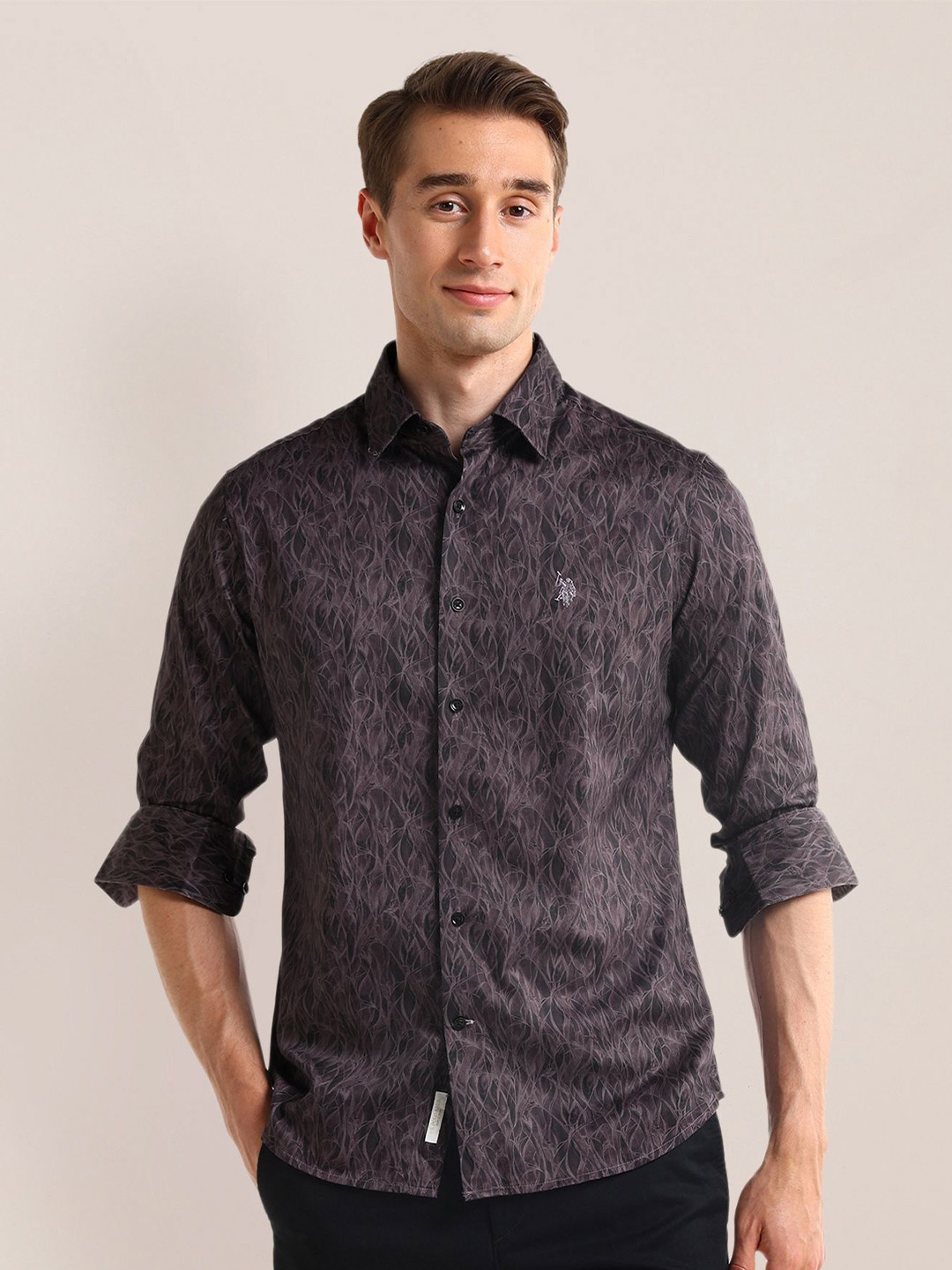 

U.S. Polo Assn. Men Classic Opaque Printed Casual Shirt, Purple