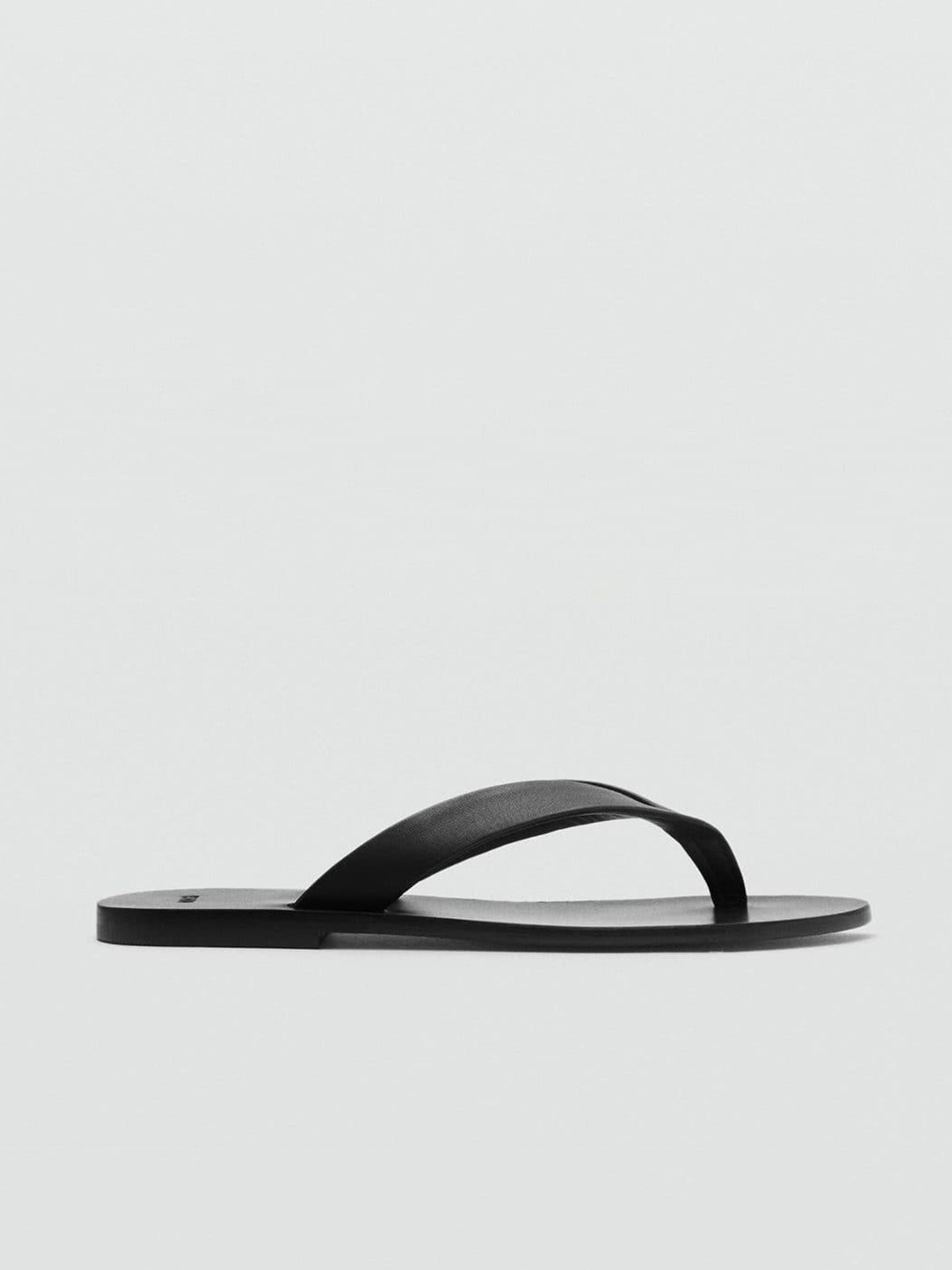 

MANGO Leather Open Toe Flats, Black
